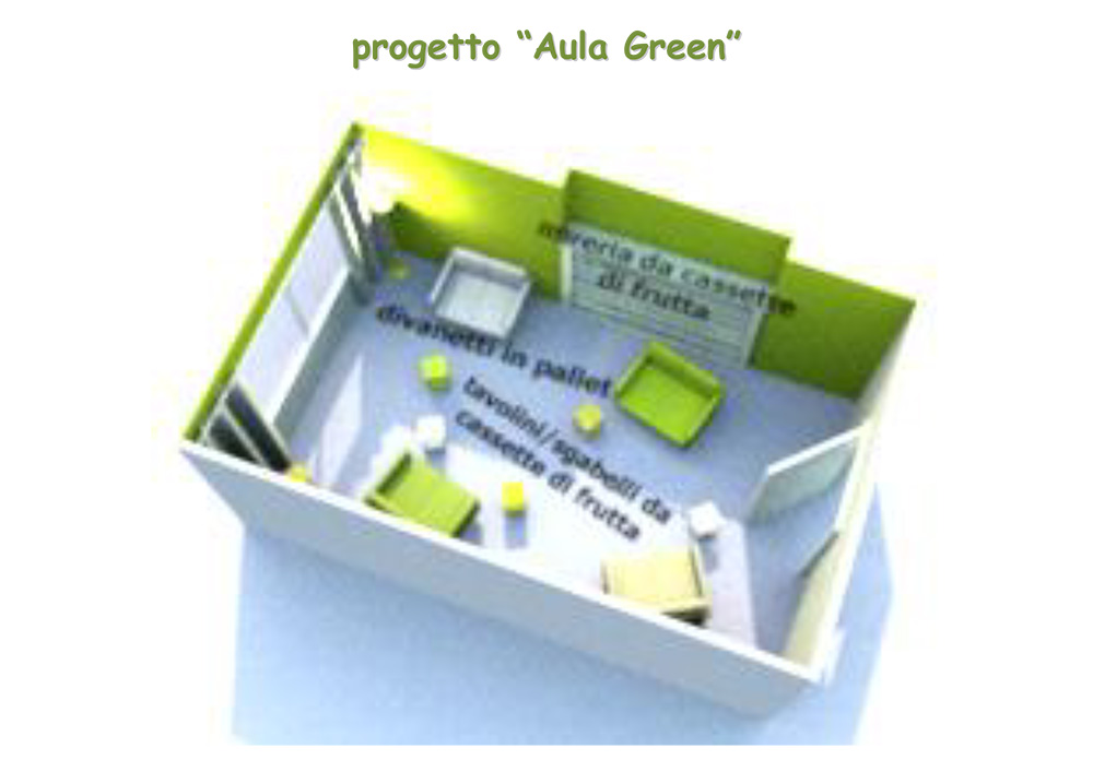 progetto Aula Green rendering 3D Liceo Orazio