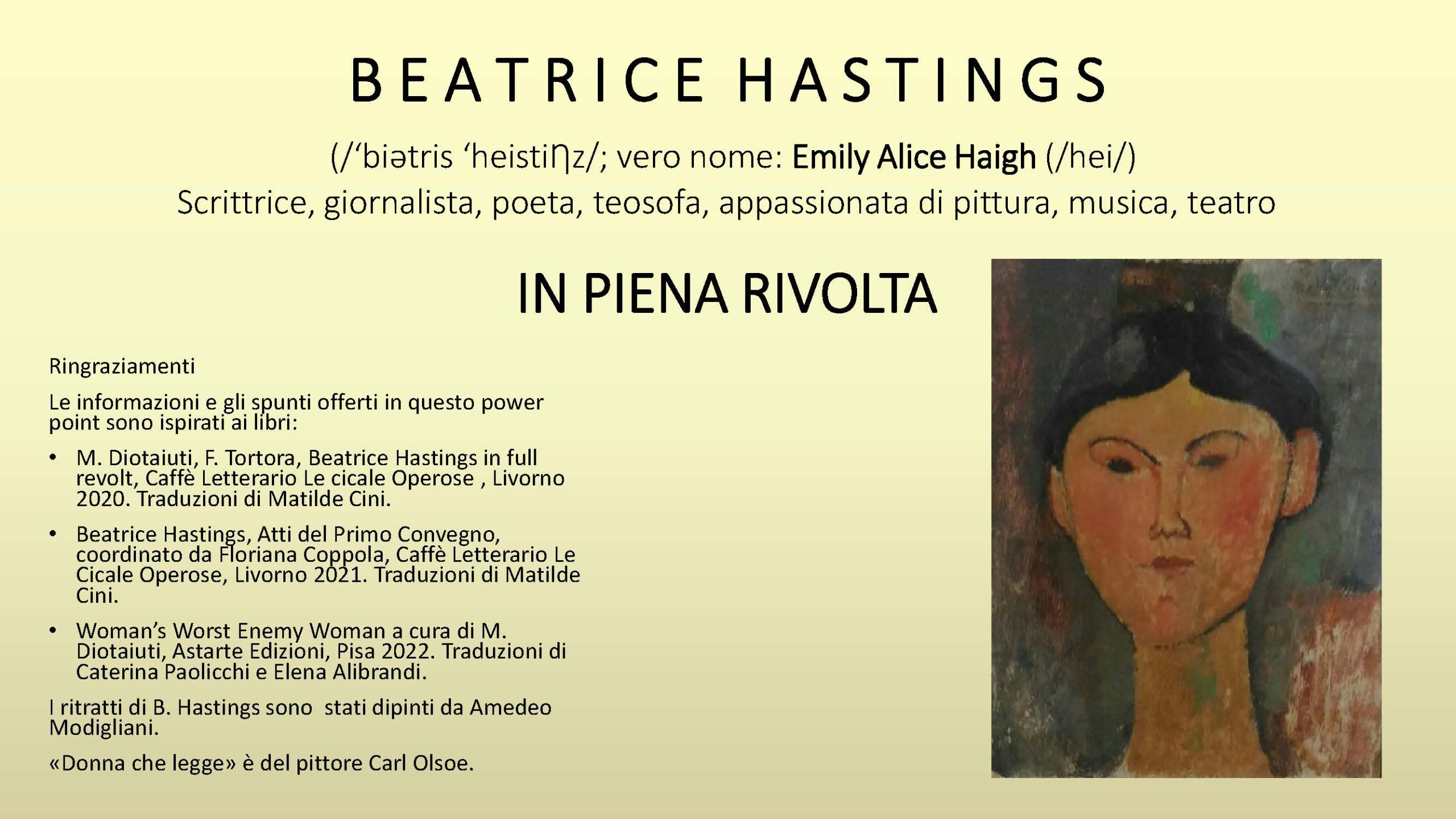 Presentazione incontro Beatrice Hastings Bibliopoint Liceo Orazio